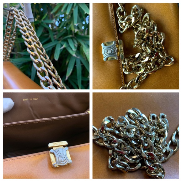 Stunning vintage CELINE Paris tan leather chain link shoulder bag purse two way - Picture 3 of 16